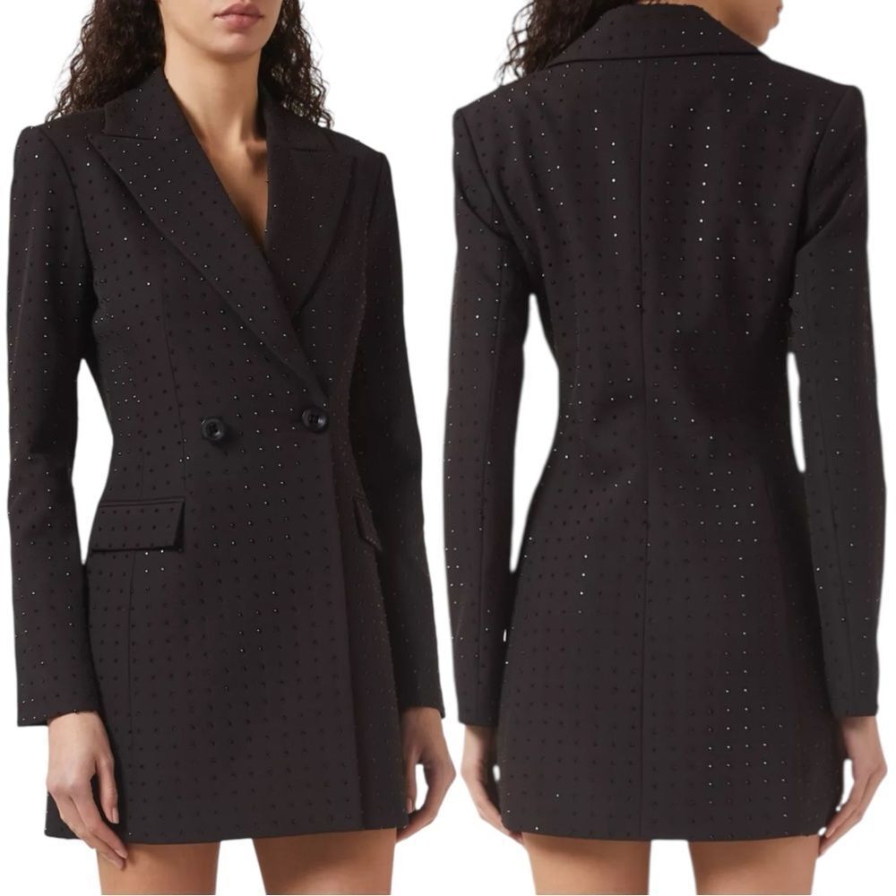 NWTs Toccin Baylee Crystal Rhinestone Black Blazer Dress Size 6